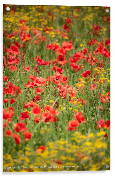 Cotswold  Poppy Meadow Landscape Acrylic by Simon Johnson
