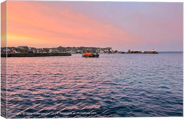St Ives Lifeboat Leaves at Sunset Canvas Print by Alice Rose Lenton