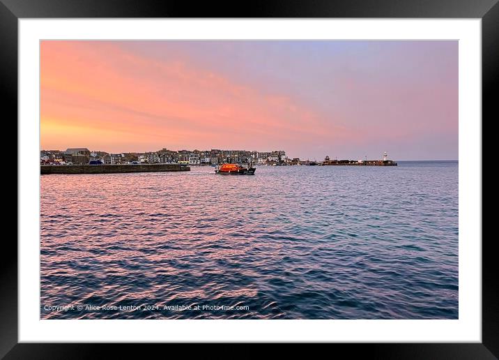 St Ives Lifeboat Leaves at Sunset Framed Mounted Print by Alice Rose Lenton