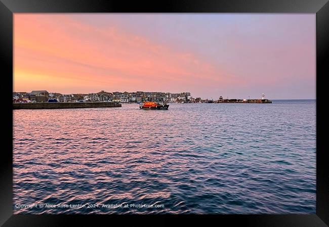 St Ives Lifeboat Leaves at Sunset Framed Print by Alice Rose Lenton