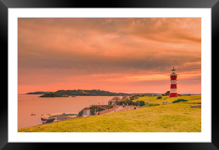 Plymouth Sound Lighthouse Seascape Framed Mounted Print by David Martin