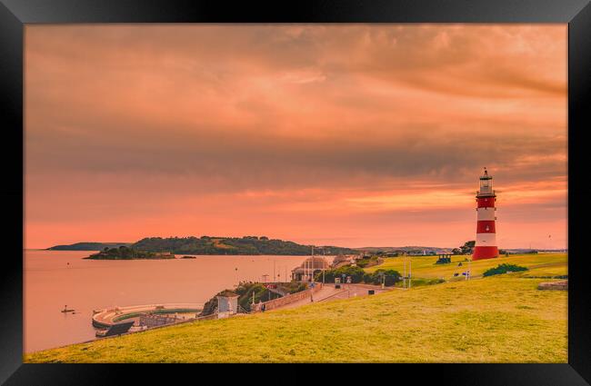Plymouth Sound Lighthouse Seascape Framed Print by David Martin