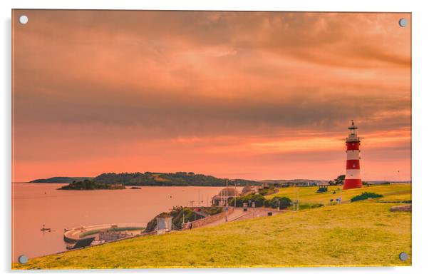 Plymouth Sound Lighthouse Seascape Acrylic by David Martin