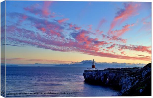 Sunset on Gibraltar lighthouse Canvas Print by Karin Tieche