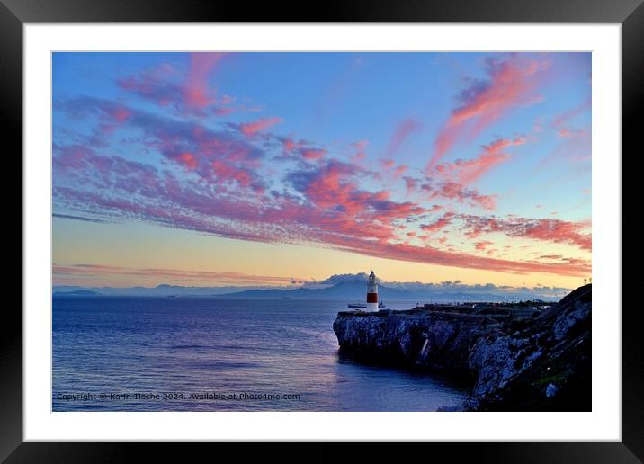 Sunset on Gibraltar lighthouse Framed Mounted Print by Karin Tieche