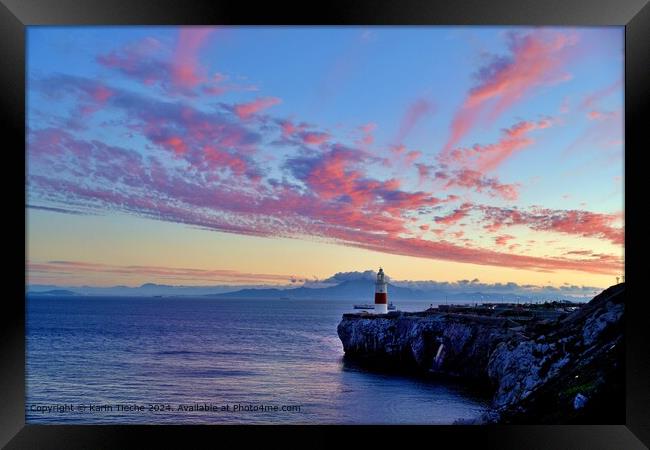 Sunset on Gibraltar lighthouse Framed Print by Karin Tieche
