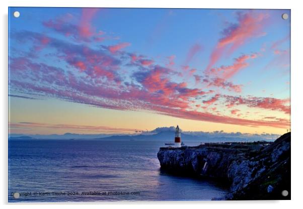 Sunset on Gibraltar lighthouse Acrylic by Karin Tieche
