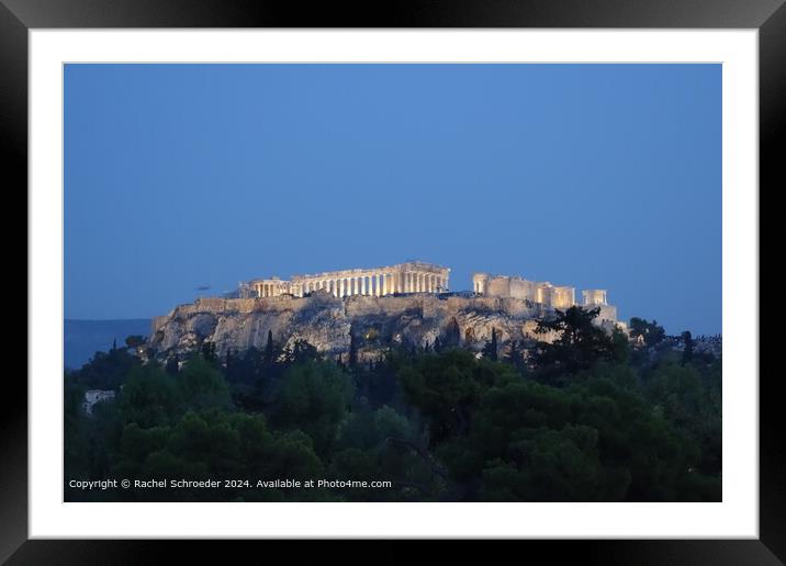 Acropolis Skyline Night View Framed Mounted Print by Rachel Schroeder