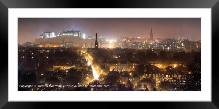 Edinburgh Castle Night Cityscape Framed Mounted Print by Karsten Moerman