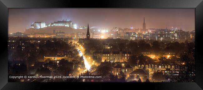 Edinburgh Castle Night Cityscape Framed Print by Karsten Moerman