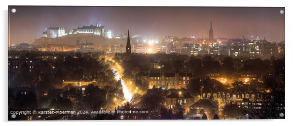 Edinburgh Castle Night Cityscape Acrylic by Karsten Moerman