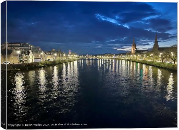 Inverness River Lights Reflection Canvas Print by Kevin Wailes
