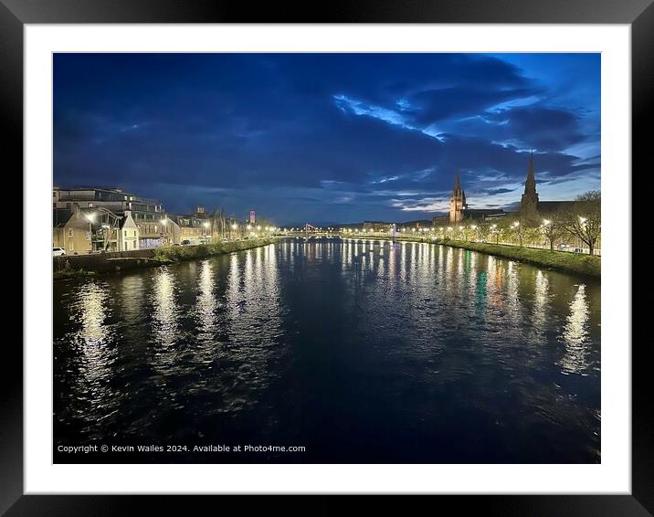 Inverness River Lights Reflection Framed Mounted Print by Kevin Wailes