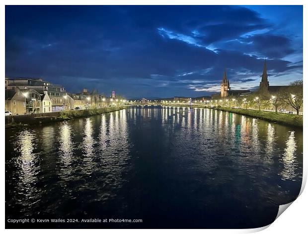 Inverness River Lights Reflection Print by Kevin Wailes