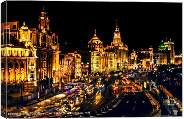 Illuminated Bund Shanghai Night Canvas Print by William Perry