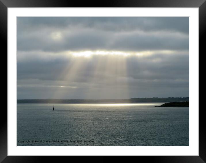 Sun Rays Black Rock Falmouth Framed Mounted Print by Beryl Curran