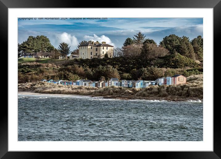 Sand Sea Sky: Hopeman Village Beach huts Framed Mounted Print by Tom McPherson