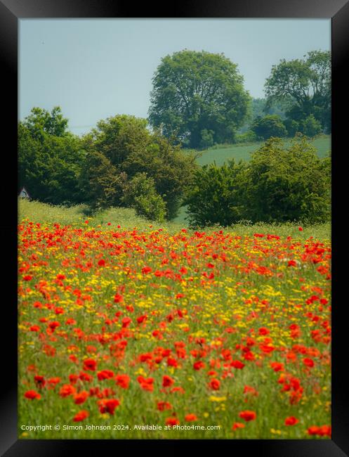 Cotswolds Wildflower Meadow Framed Print by Simon Johnson