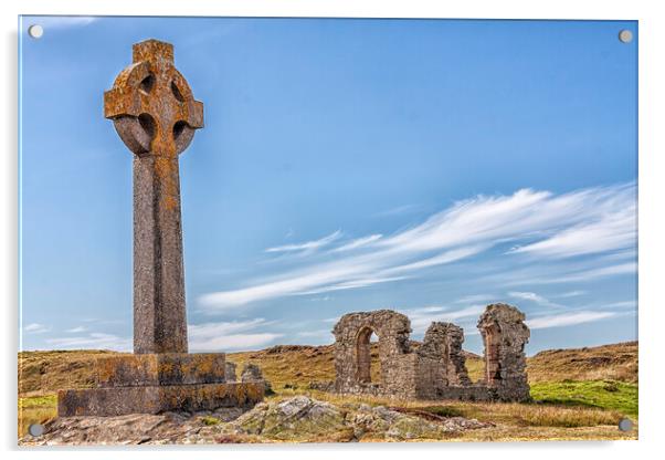 Celtic Cross Ruins Landscape Acrylic by Kevin Hellon