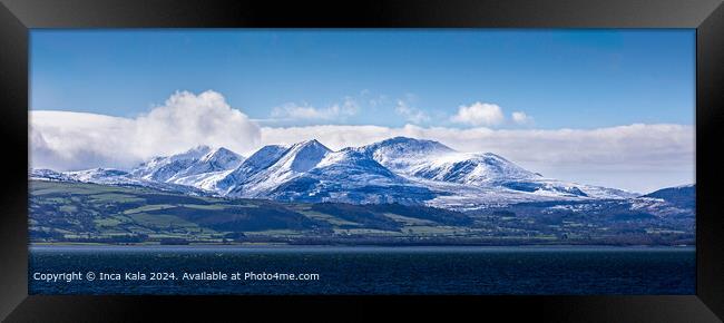 Snowdon Mountain Range Snowscape Framed Print by Inca Kala