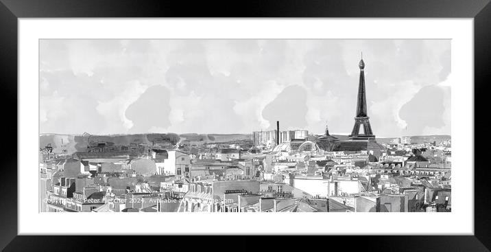 Paris Skyline Black White Framed Mounted Print by Peter Fletcher