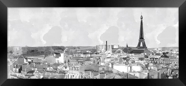 Paris Skyline Black White Framed Print by Peter Fletcher