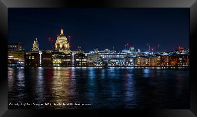 London Thames Lights Cityscape Framed Print by Ian Douglas