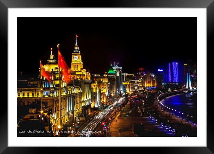 Night Lights Bund Shanghai Framed Mounted Print by William Perry