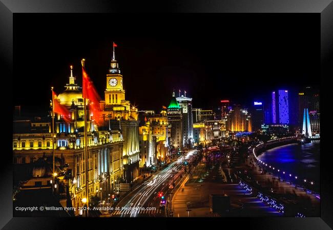 Night Lights Bund Shanghai Framed Print by William Perry