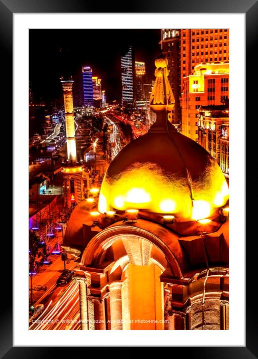 Shanghai Bund Night View Framed Mounted Print by William Perry