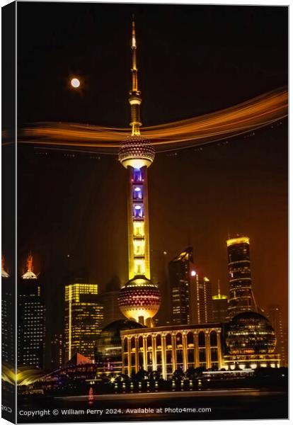 Shanghai TV Tower Night Blimp Canvas Print by William Perry