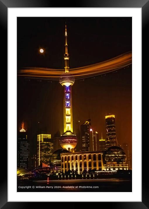 Shanghai TV Tower Night Blimp Framed Mounted Print by William Perry