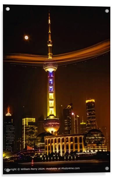 Shanghai TV Tower Night Blimp Acrylic by William Perry
