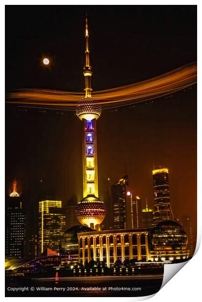 Shanghai TV Tower Night Blimp Print by William Perry