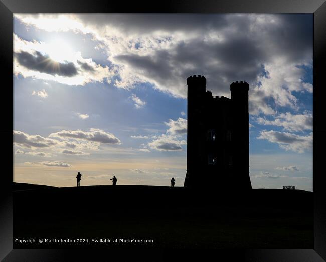 Sunset Silhouette Broadway Tower Framed Print by Martin fenton