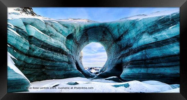Glacial Ice Cave Landscape Framed Print by Alice Rose Lenton