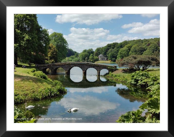 Stourhead Lake Landscape Framed Mounted Print by Les Schofield