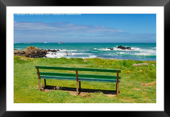 Bench and Sea View Guernsey Coast Framed Mounted Print by Pearl Bucknall