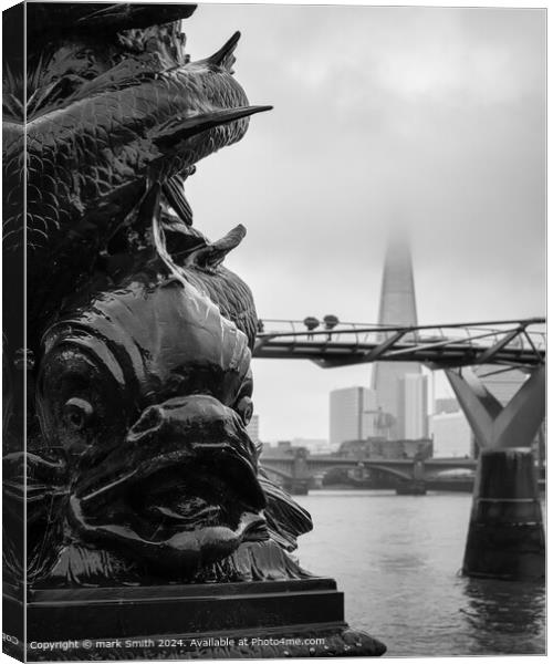 Rainy Day, River Thames  Canvas Print by mark Smith