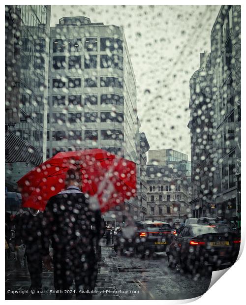 Red Umbrella Fenchurch Street Print by mark Smith