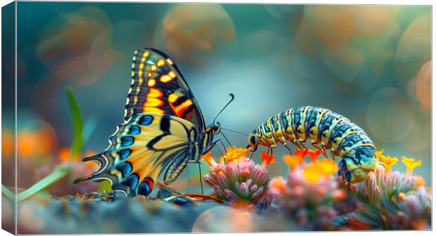 Butterfly meets a Caterpillar Canvas Print by T2 