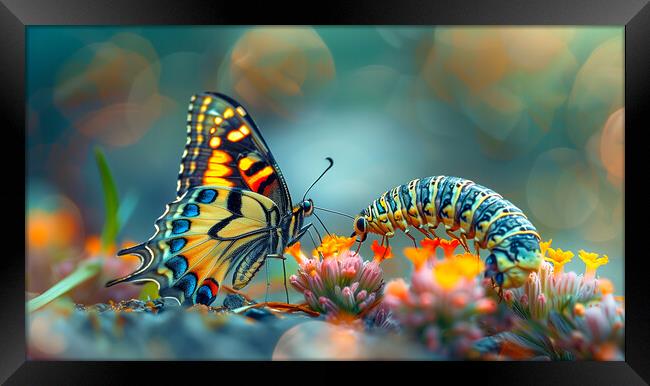 Butterfly meets a Caterpillar Framed Print by T2 