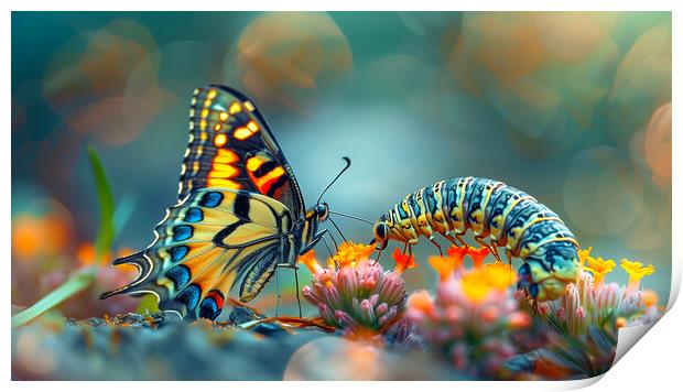 Butterfly meets a Caterpillar Print by T2 
