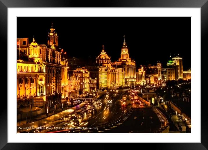 Bund Shanghai China Night Framed Mounted Print by William Perry