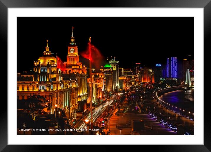 Red Flags Bund Shanghai Framed Mounted Print by William Perry