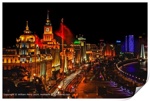 Red Flags Bund Shanghai Print by William Perry