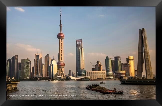 Pearl TV Tower View, Shanghai Framed Print by William Perry