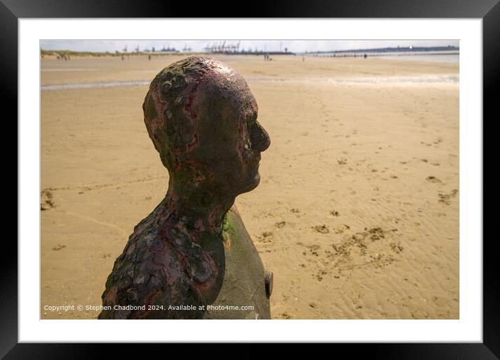 Weathered Iron Statue, Crosby Beach Framed Mounted Print by Stephen Chadbond