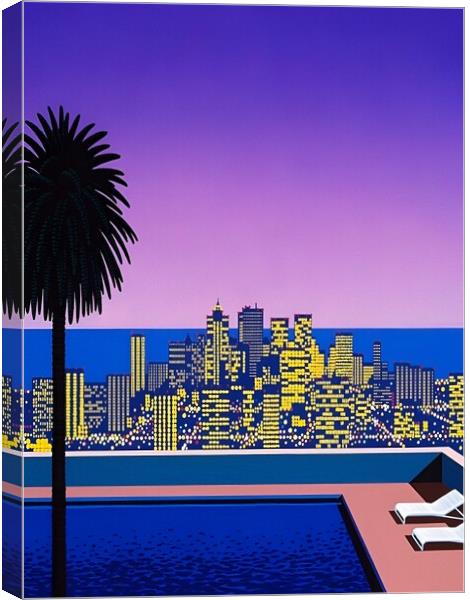 Hiroshi Nagai - City Pop At Night, Swimming Pool Canvas Print by Welliam Store