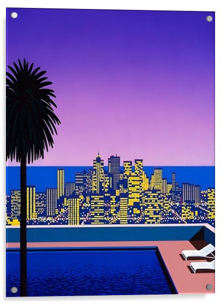 Hiroshi Nagai - City Pop At Night, Swimming Pool Acrylic by Welliam Store